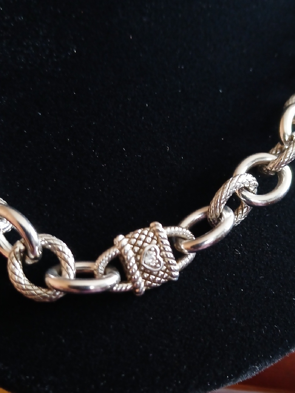 Judith Ripka Sterling Silver Diamonique Hearts Stations Fancy Chain Necklace 20" - Picture 2 of 8